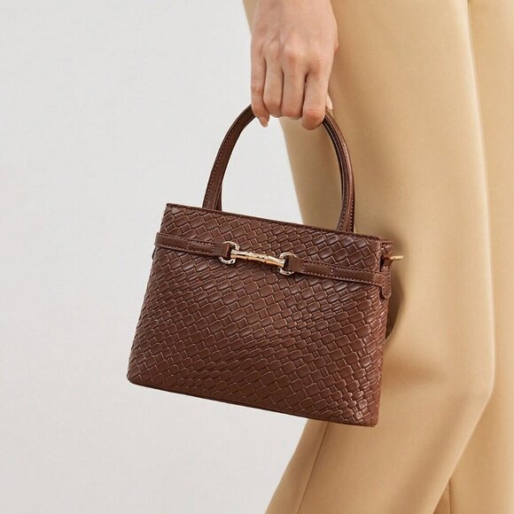 Handbags - Brown Elegant Women's Crocodile Embossed Metal Buckle Handbag